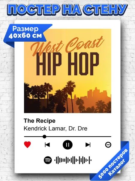 Arthata-spotify постер Спотифай постер Спотифай плакат Kendrick Lamar - The Recipe 40х60