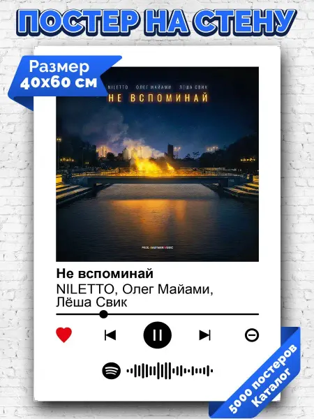 Arthata-spotify постер Спотифай постер Постер NILETTO Олег Майами Леша Свик - Не вспоминай 40х60