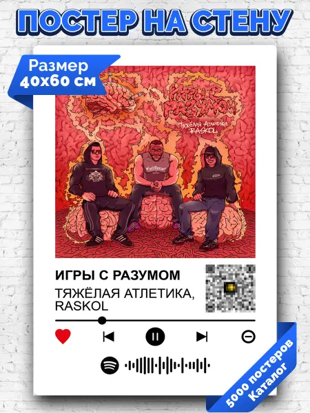 Arthata-spotify постер Спотифай постер Плакат RASKOL ТЯЖЁЛАЯ АТЛЕТИКА - Игры с разумом 40х60