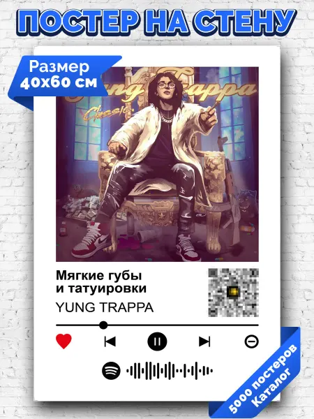 Arthata-spotify постер Спотифай постер Спотифай плакат YUNG TRAPPA - Мягкие губы и татуировки 40х60
