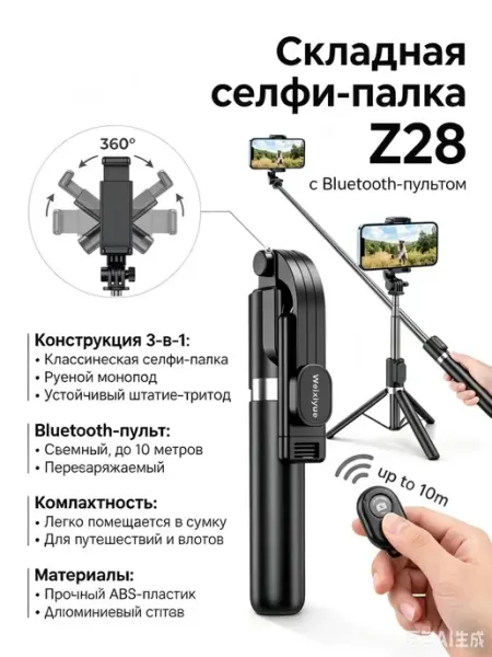 Штатив для телефона Селфи-палка трансформер 90 см