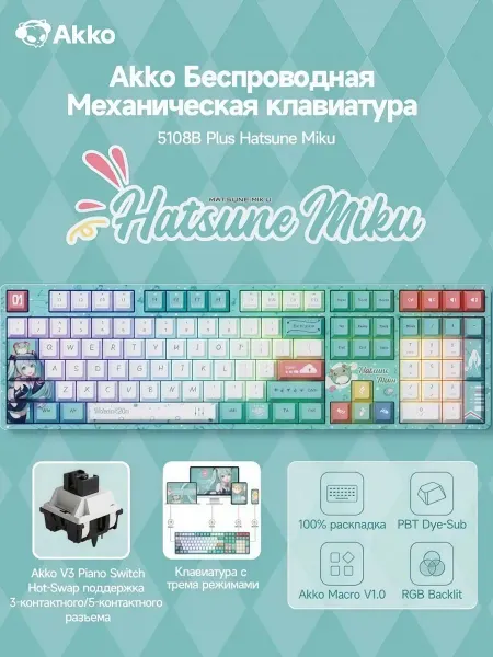 AKKO Игровая Клавиатура Hatsune Miku 5108B Plus