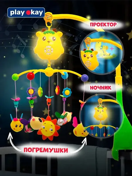 Мобиль музыкальный Детский мобиль в кроватку для новорожденных с проектором