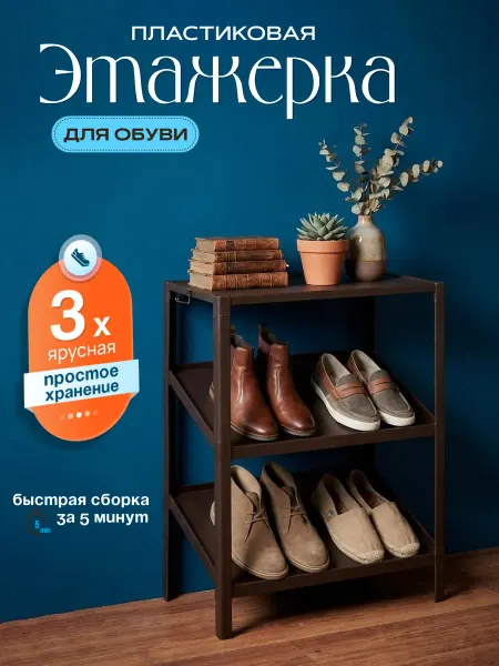 VIOLET Этажерка для обуви пластиковая напольная 3-х ярусная