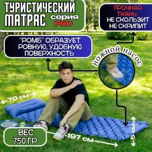 Коврик туристический надувной, Hiking Way, Nylon 40D, матрас самонадувающийся