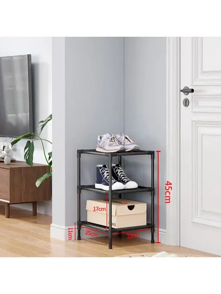 TwinHome Этажерка обувница черная, 2 яруса, 47 см