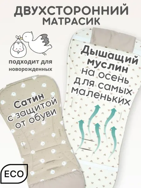 BUBAGO Матрас в коляску двухсторонний детский из муслина