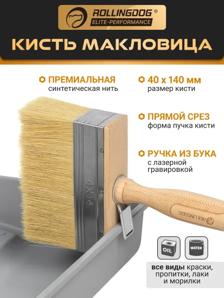 Rollingdog Кисть макловица 40x140 мм прямой срез синтетика Elite