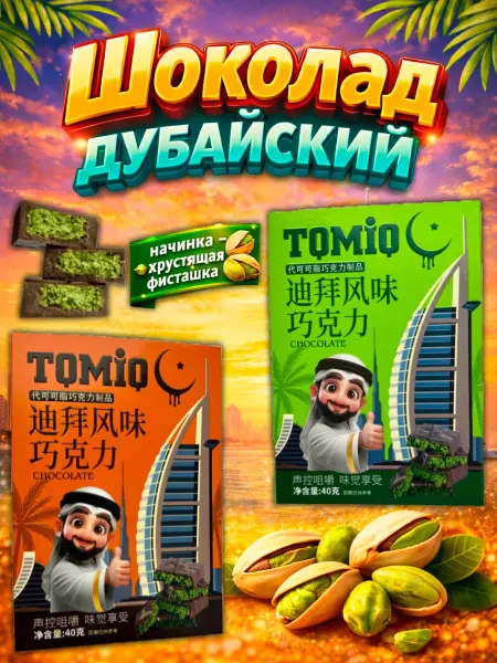 Шоколад дубайский, набор батончики с фисташковой пастой