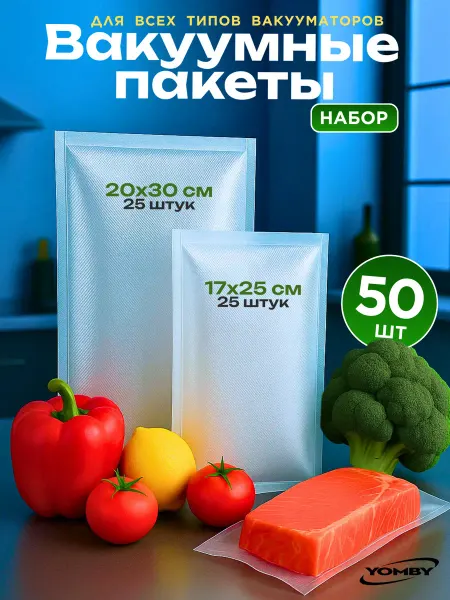 YOMBY Пакеты для вакууматора набор 17х25 20х30 по 25 штук