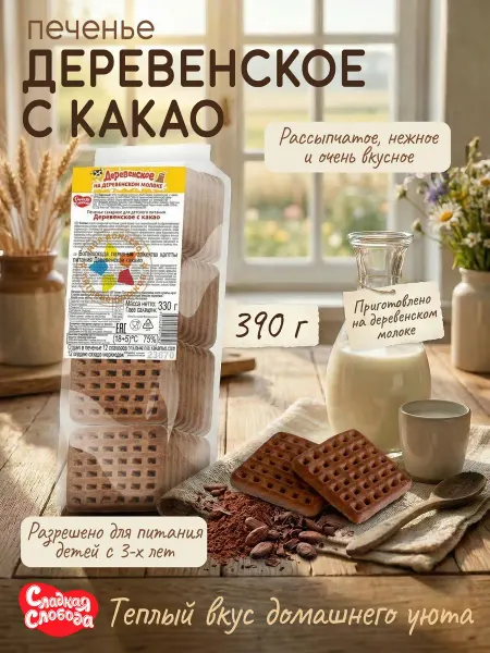 Сладкая слобода Печенье для детского питания Деревенское с какао 390г