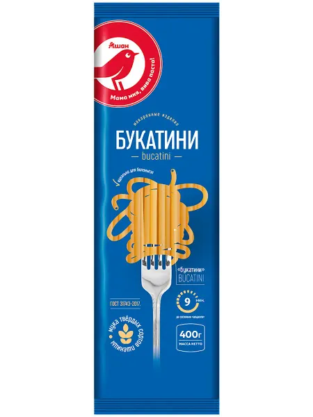 Макаронные изделия АШАН Красная птица Букатини, 400 г