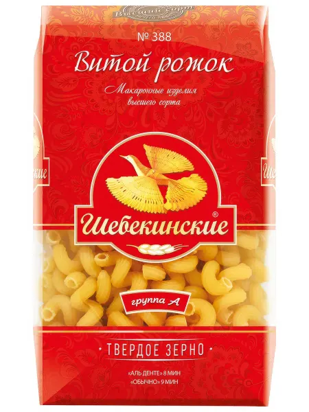 Шебекинские Макаронные изделия рожок витой №388, 450г