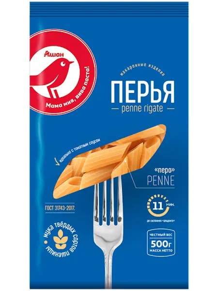 Макаронные изделия АШАН Красная птица перья, 500