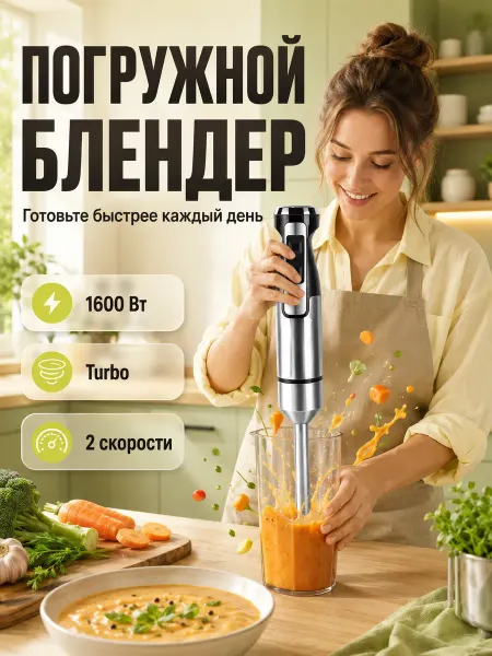 Domestica Блендер погружной мощный для смузи и коктейлей