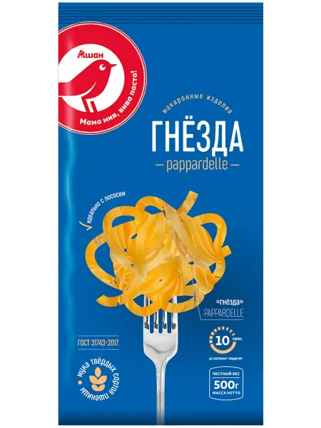 Макаронные изделия АШАН Красная птица Pappardelle гнезда