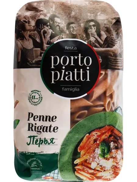 Макароны цельнозерновые PORTO PIATTI Penne Rigate Перья
