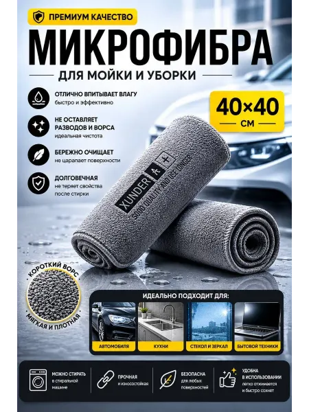 Двусторонняя микрофибра для авто и дома 40x40