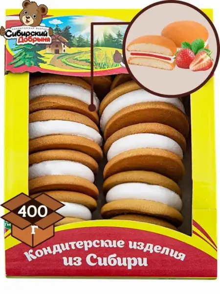 Сибирский Добрыня Печенье-сэндвич Бисквипай клубника и суфле, 400 гр