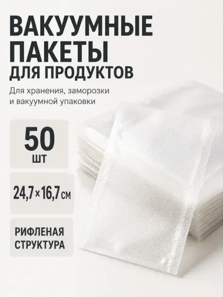 ВПРН3316 Пакеты для вакууматора рифленые для хранения продуктов,50 шт