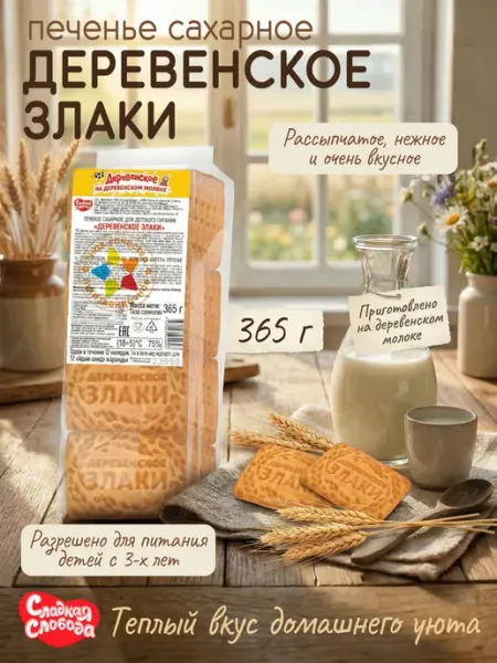 Сладкая слобода Печенье сахарное Деревенское Злаки 365 гр