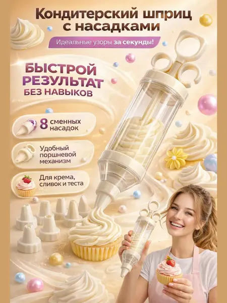 Наз01 Кондитерский шприц с насадками многоразовый