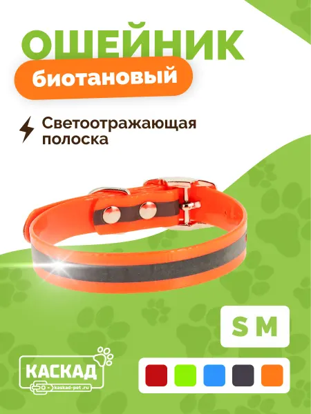 ООО "Фирма Каскад" Ошейник для собак биотановый светоотражающий оранжевый