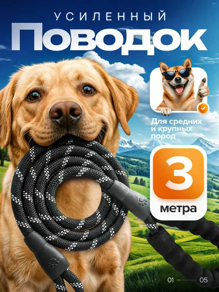 Wokomo Нейлоновый поводок для собак светоотражающий 3 м