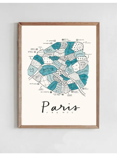 Onllyart Постер Aleisha - Карта района - Paris Blue 40x50