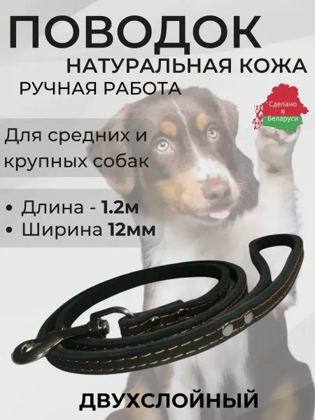 Умный Хвост Поводок для собак из натуральной кожи двухслойный