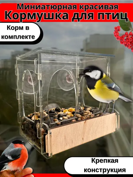 Соловейка Кормушка для птиц прозрачная на окно корм для парковых