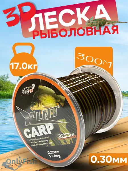 Леска рыболовная монофильная для ловли карпа 0 30мм 300м