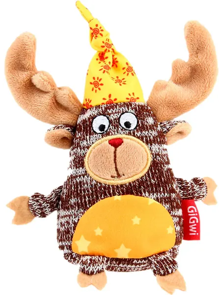 Gigwi Игрушка Plush Friendz лось для собак с пищалкой 10 см