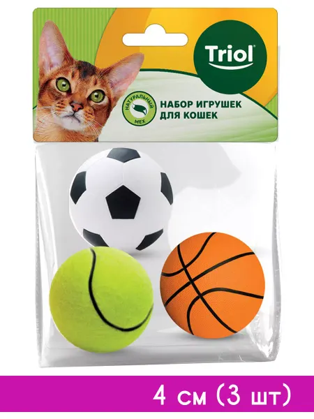 Triol Игрушка для кошек мяч спортивный 4см 3шт