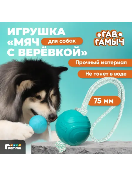 GAMMA Игрушка для собак ГАВ ГАМЫЧ Мячик с веревкой, 7, 5 см