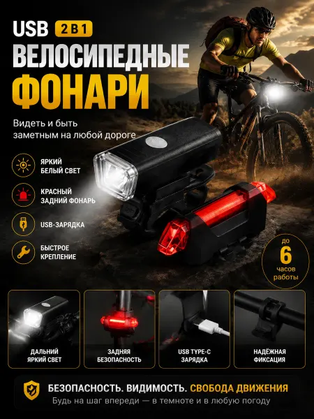Smart.Shop Велосипедный фонарь комплект передний и задний