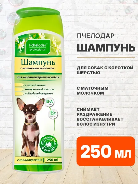 Пчелодар Шампунь для короткошерстных собак маточное молочко 250 мл
