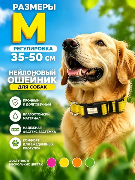 Ошейник для собак нейлоновый с мягкой подкладкой L
