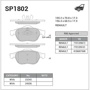 Колодки передние renault scenic ii sp1802 HI-Q SP1802, oem 410600756R