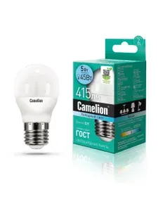 Лампа светодиодная Camelion E27 5 Вт (экв. 45 Вт) 4500 К G45 нейтральный белый свет, матовая колба, 415 лм