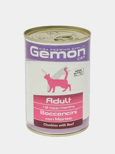 Консервированный корм Gemon Adult кусочки говядины, 415 г