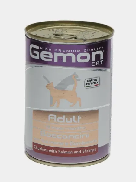 Gemon Влажный для кошек, кусочки лосося и креветок, 415 г