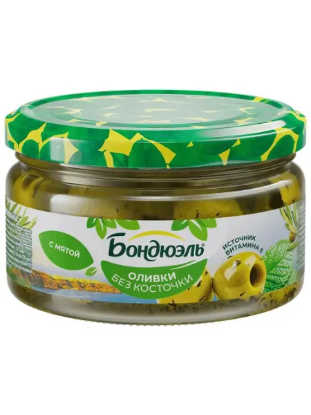 Оливки Бондюэль с мятой без косточки, 250 мл