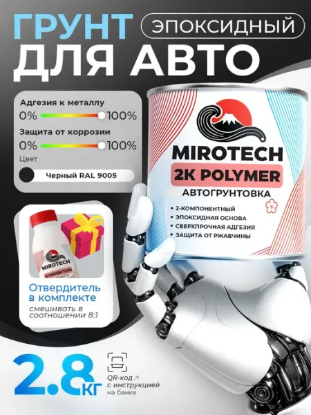 MIROTECH 2К Эпоксидный грунт для авто антикор, черный 2,75кг