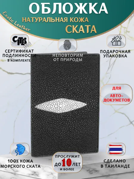Exotic Leather Кожаная обложка для автодокументов из кожи морского ската