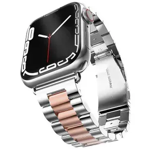 Ремешок металлический для Apple Watch 42/44/45/49мм, серебристо-золотой