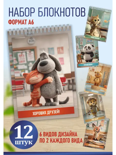 LeCards Блокноты детские А6 набор 12 шт в школу и детский сад