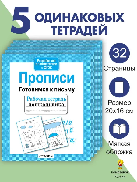 Издательство Стрекоза Прописи. Готовимся к письму.Рабочие тетради дошкольника 5 шт
