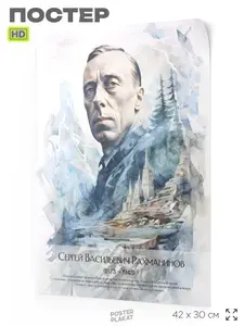 Постер с портретом композитора, Сергей Васильевич Рахманинов, А3 (420х297 мм), интерьерный, SilverPlane