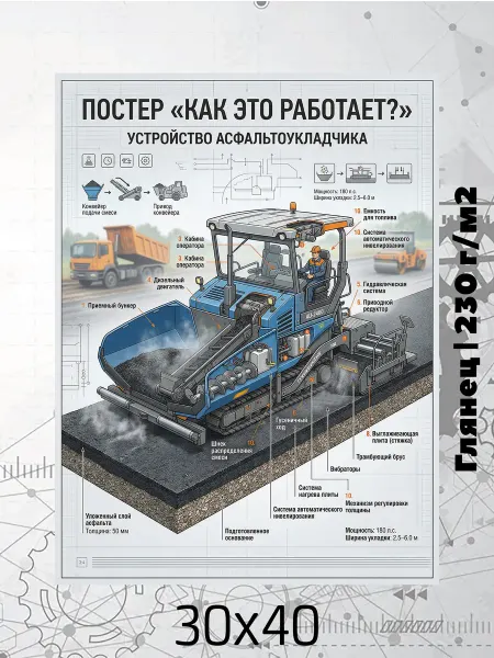 Принт-студия "Бумажный кораблик" Постер на стену 30х40 Как это работает? Асфальтоукладчик